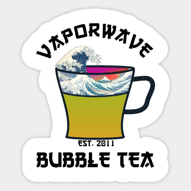 Vaporwave Aesthetic Great Wave Off Kanagawa Cafe Coffee Tea Sticker by mycko_design